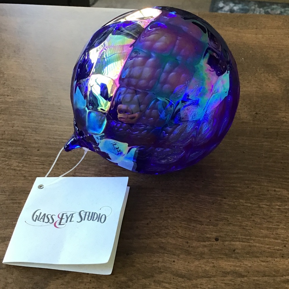Glass Eye Studio hand-blown glass ornament cobalt blue iridescent